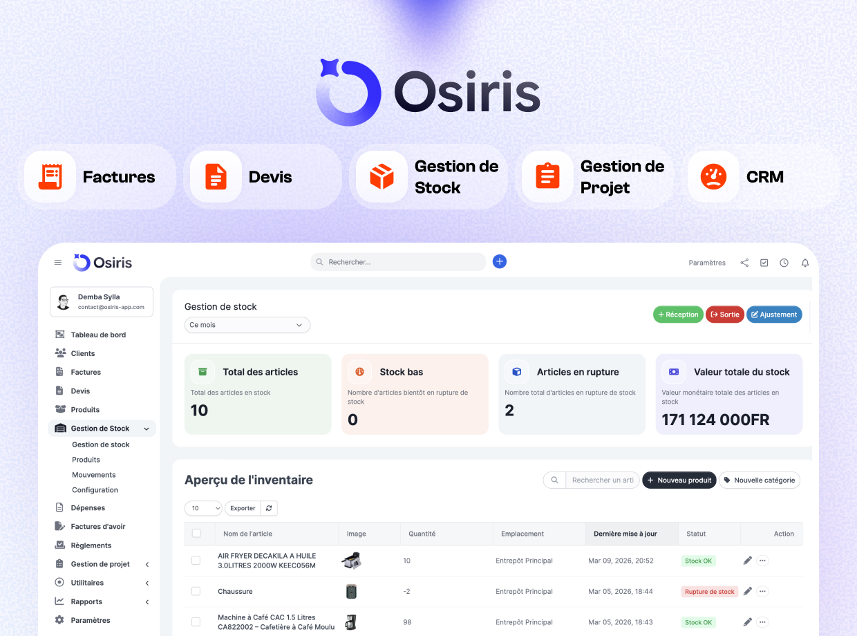 Osiris - by YokkuTech - Logiciel de Facturation, création de devis, Gestion de Stock, CRM. - Dakar Sénégal